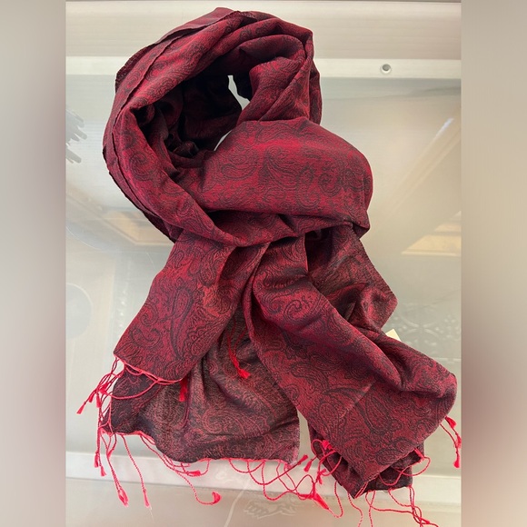 🇳🇵NEW Jacquard Paisley Maroon/Black Scarf | Fair Trade Nepal | Silk & Viscose - Picture 16 of 17